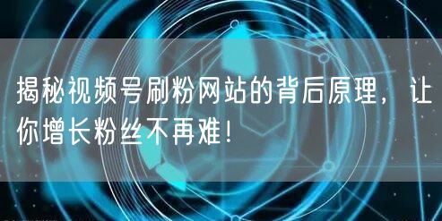 揭秘视频号刷粉网站的背后原理,让你增长粉丝不再难!