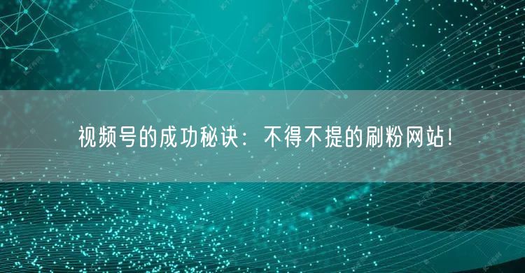 视频号的成功秘诀:不得不提的刷粉网站!